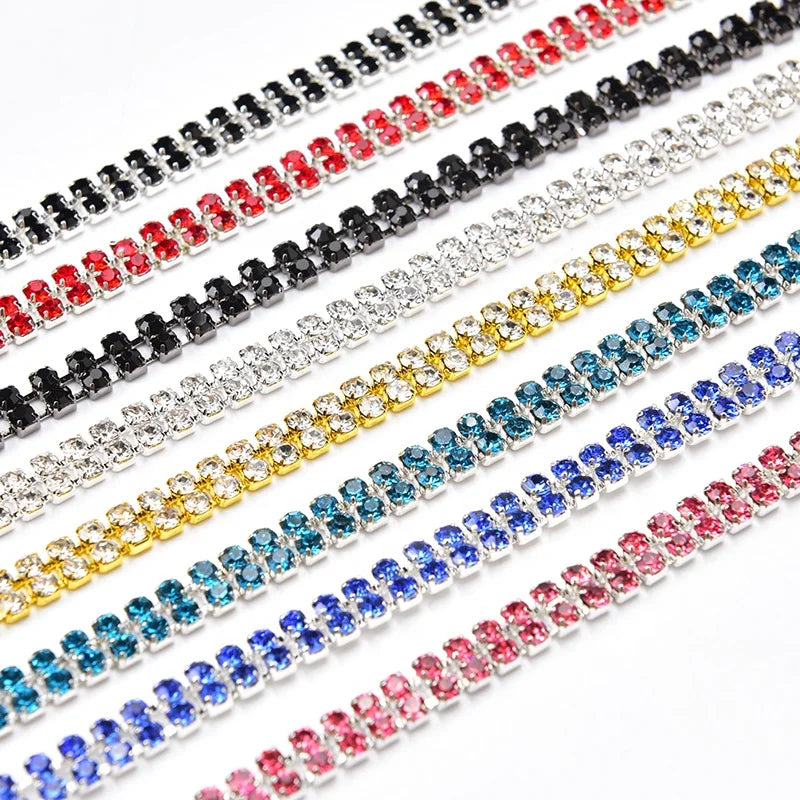 6mm 2 Rows Crystal Rhinestone Cup Chain With Silver Gold Claw Setting Strass Trim DIY Wedding Dress Jewelry Accessories