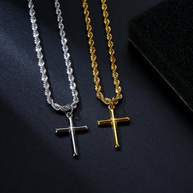 Crucifix Rope Chain Stainless Steel Religious Charm Jewelry Valentine Gift Saint Christopher Pendant Silver Cross Necklace Men