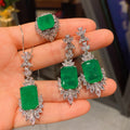Originality Geometric Square Jewelry Sets Shine Temperament Diamond Necklace Emerald Ring Necklace for Women