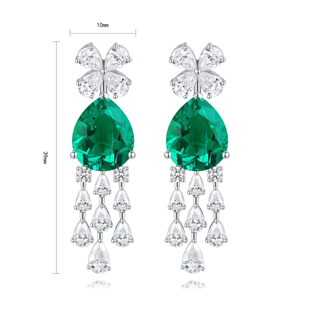 Fashion Light Luxury Lab Grown Emerald Stud Earrings S925 Silver Cute Elegant Wedding Party Gift for Girls