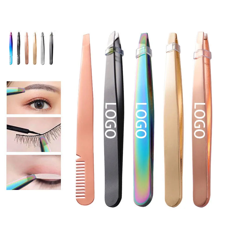 Multifunction Stainless Steel Eyelash Tools Eyebrow Tweezers with Comb