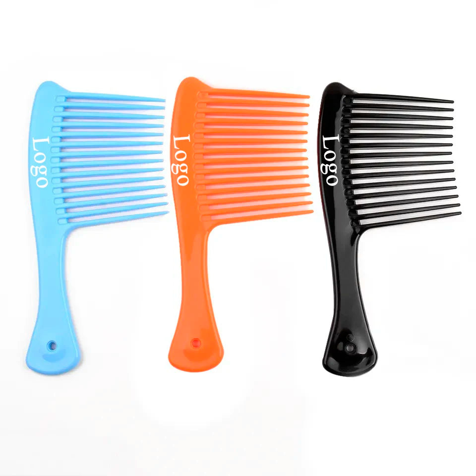 Wholesale Custom Color/Logo Plastic Wide Tooth Comb Unique Shape Salon Household Hairdressing Comb MegaBDM