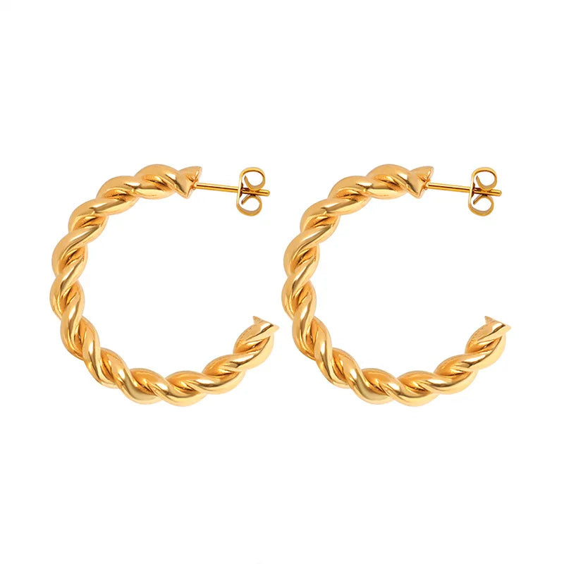 IVIAPRO New Arrival Trendy Earrings Thick Rope Jewelry Gift Stainless Steel Chunky Twisted 18K Gold Hoop Earrings