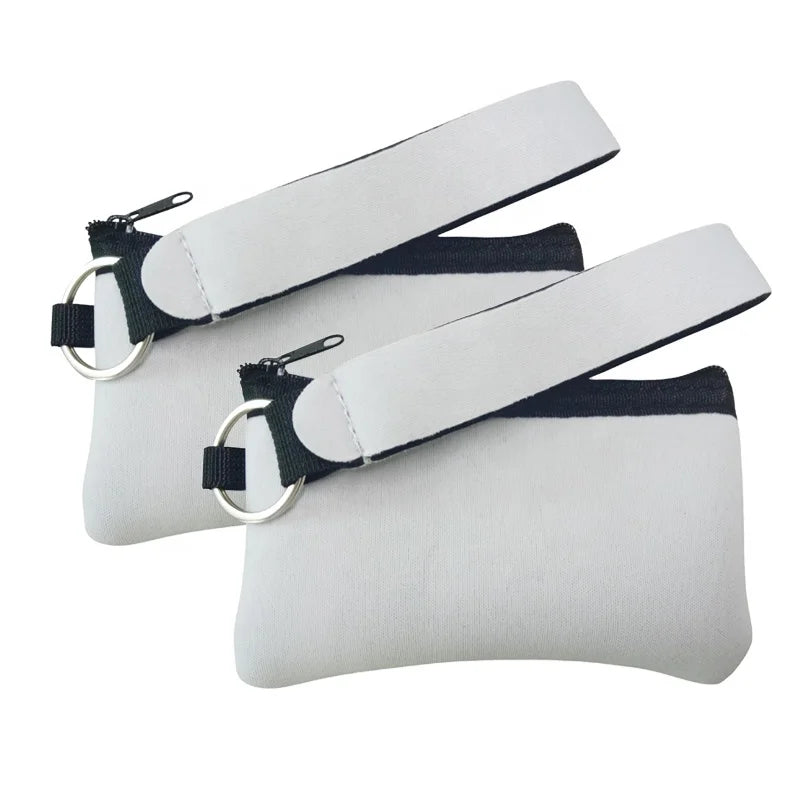 Ready to Ship Promotion Gifts White Blank Neoprene Mini Small Bag Sublimation Blanks Card Pouch with Keychain Strap RTS