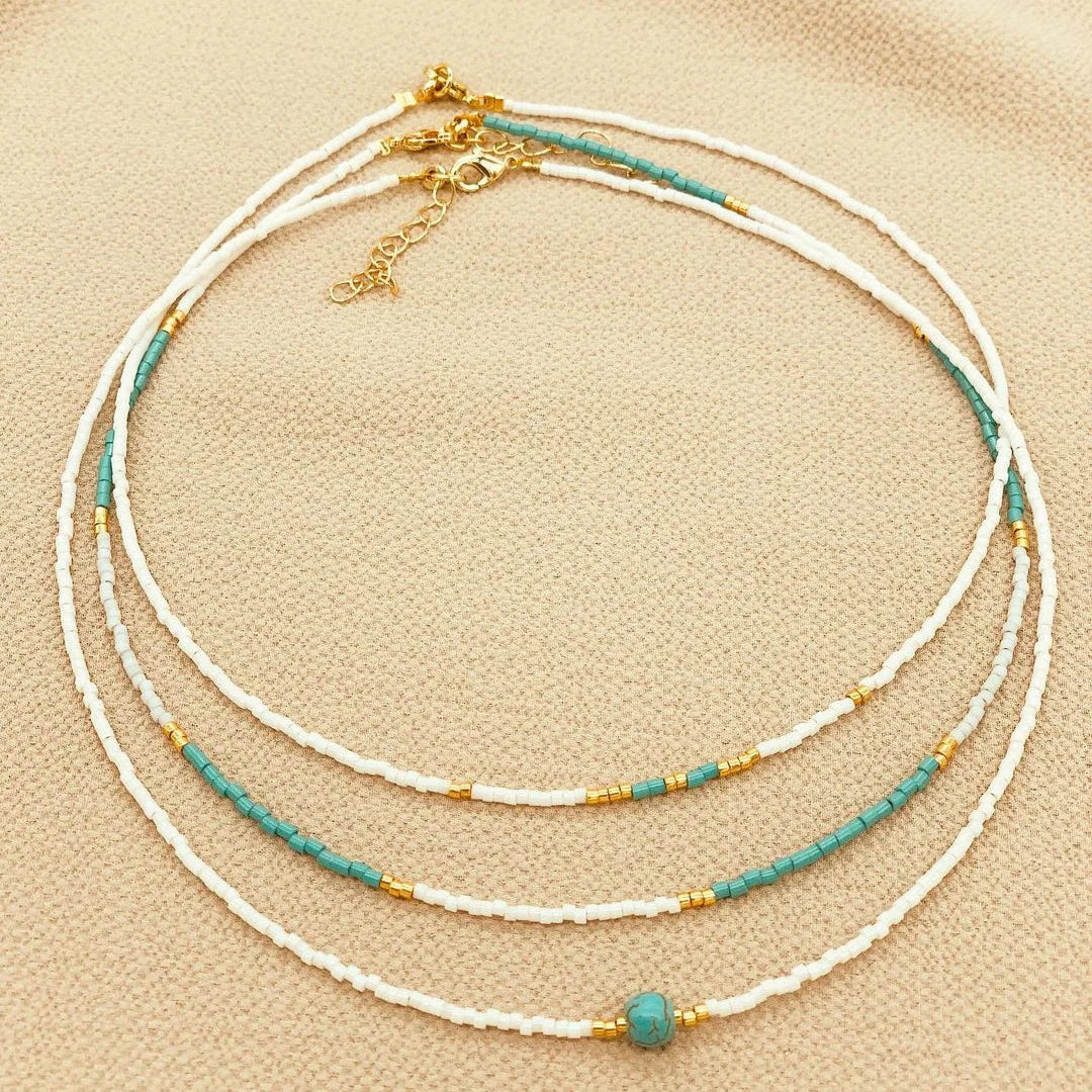 Miyuki Small Seed Beads Necklace Handmade Boho Stainless Steel Turquoise Beaded Necklace for Women
