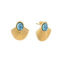 Classic Vintage  Boho Fashion Rib Jewelry Stainless Steel Gold Plated Scalloped Turquoise Women Statement Stud Earrings