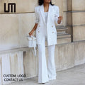 Liu Ming Women's Autumn Winter Casual Blazer Wide Leg Trousers Set Hot Selling Office Suit with Button Decoration Ankle-Length