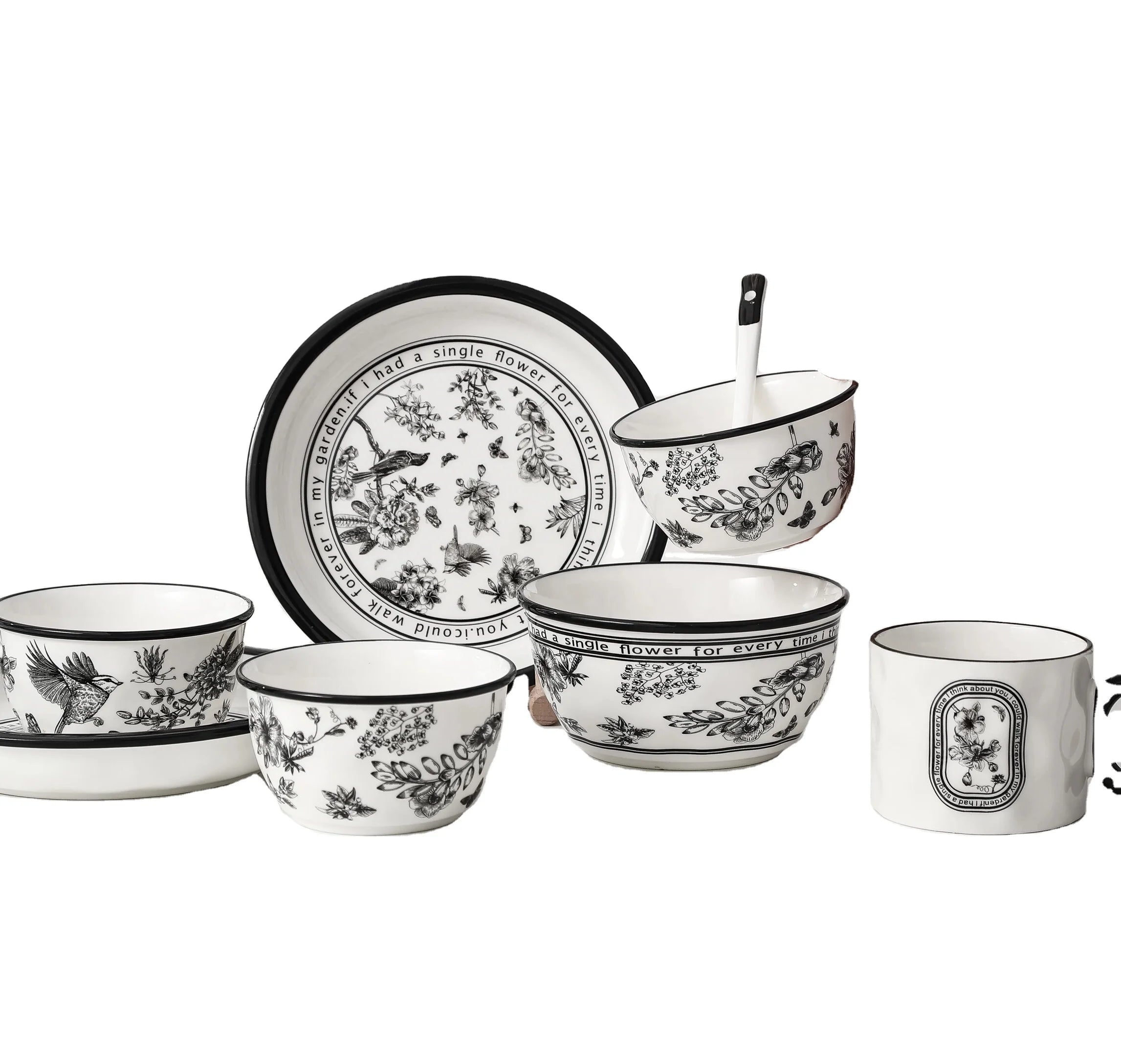 Retro Style Porcelain Dinner Set Plates and Dishes Bowl Spoon Chopsticks Mug Ceramic Set for Home and Kitchen