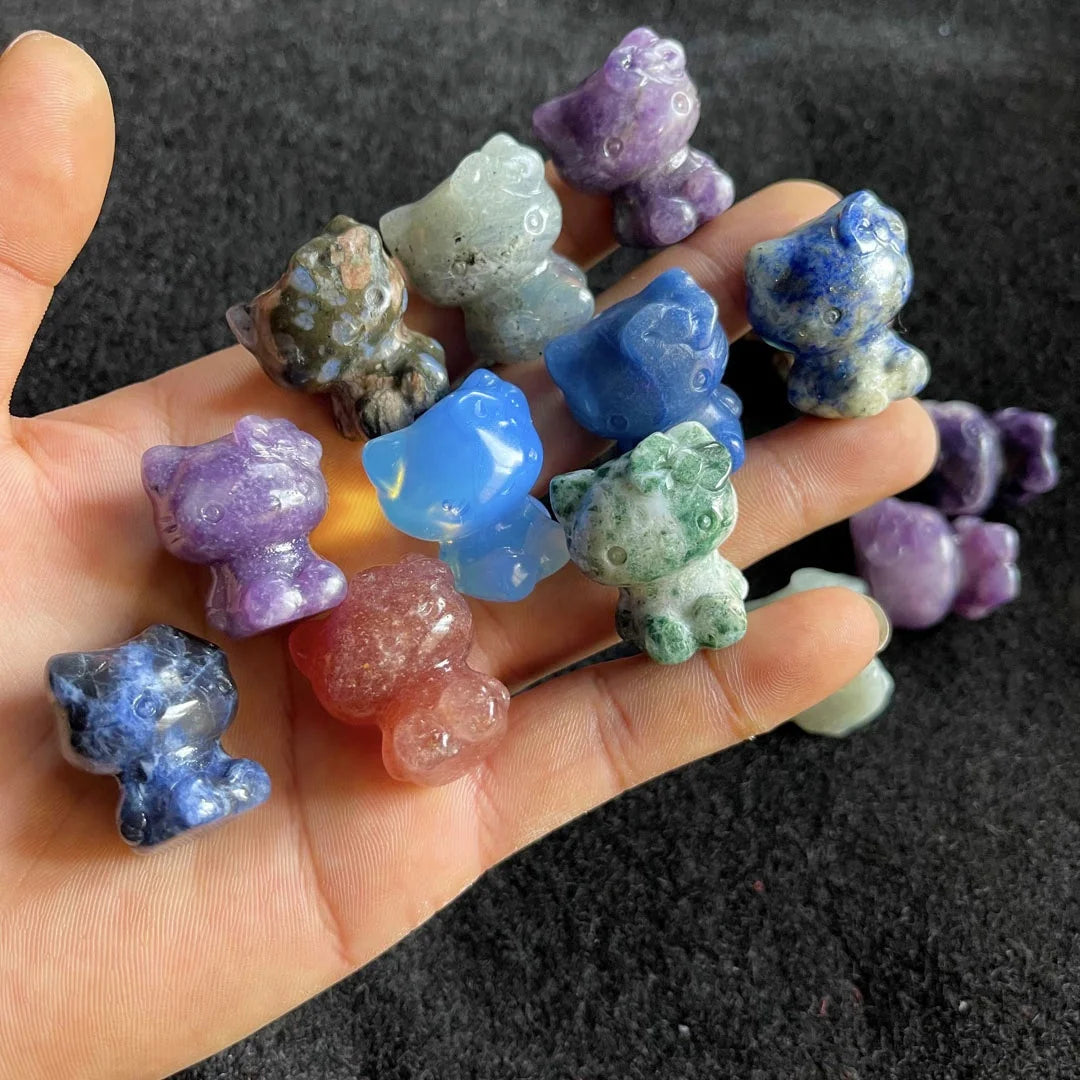 Wholesale Natural Hand Carved Mini Gemstone Animal Folk Crafts Healing Crystal Cat