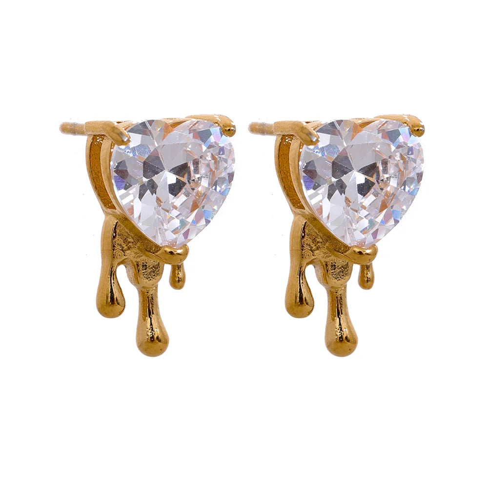 JINYOU 1422 Delicate Bling Cubic Zirconia Stainless Steel Heart Creative Stud Earrings Fashion Cast Jewelry for Women Basic