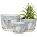 Modern Nordic Relief Sky Blue Flower Edge Plant Garden Exquisite Ceramic Flower Pot With Hole Home Decoration Vase