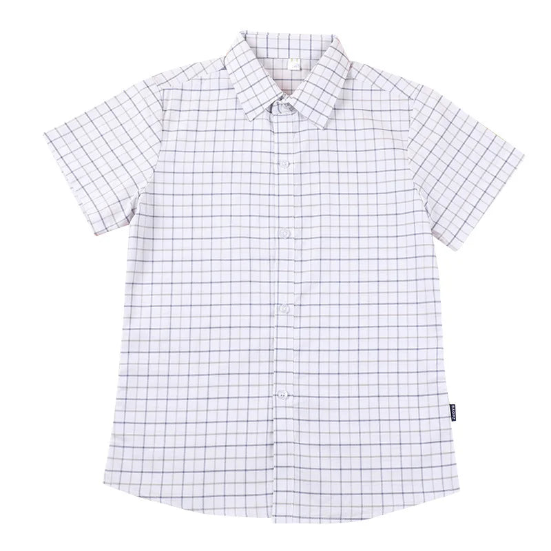 Latest Design 100% Cotton Plaid Button Down Dress Shirts for Boys and Girls Big Children's Uniform Tops for School Use