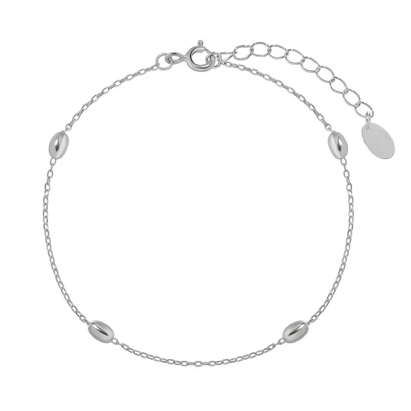 Fashion Hand Accessories S925 Sterling Silver Oval Bead Charm Bracelet for Women Summer Ankle Bracelet Love Pendant Jewelry