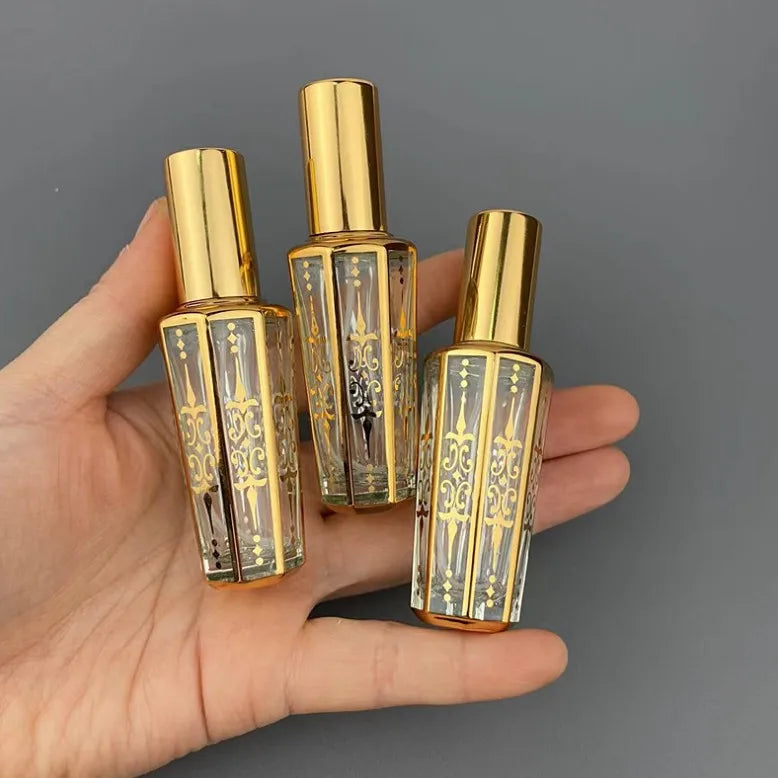 Arabic Perfume Bottles Refillable 15ml Arabic Oil Perfume Bottle Package Arrival Rectangle Octagonal Round Empty Metal New Glass