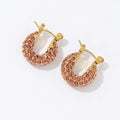 Fashion Bag Shape Design Stainless Steel 18K Gold Pink Zircon Stud Earrings for Women