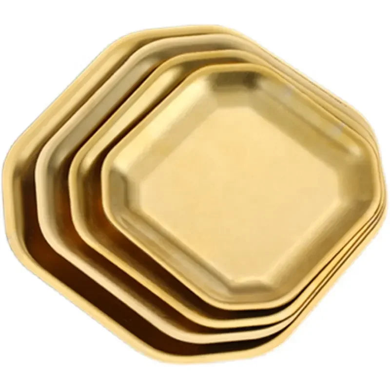 Food Grade 304 Stainless Steel Octagon Plate Silver Gold Brushed Surface Stackable Dessert Plate for Cafe Hotel Buffet