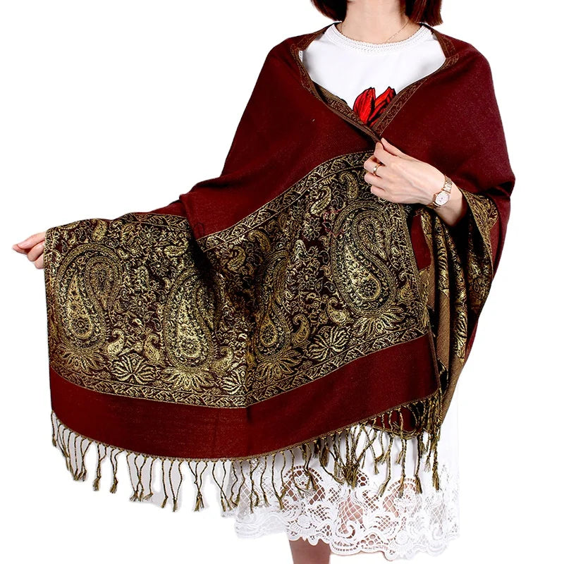 Fashion Luxury Ready to Ship Ethnic Headscarf Jacquard Shawl Warm Shawls Women Scarves for Winter Hijab Scarf 2 in 1