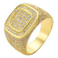 Men's 18K Gold Plated Brass Square Zircon Punk Style Daily Wear Wedding Ring-Best Selling Hip Hop Jewelry