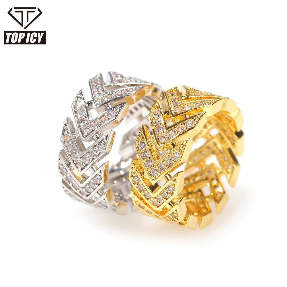 Top Quality 2020 Brass Ring Gemstone Hip Hop Jewelry Bling Thistles Thorns Prong Gold Plating Ring Baguette for Men