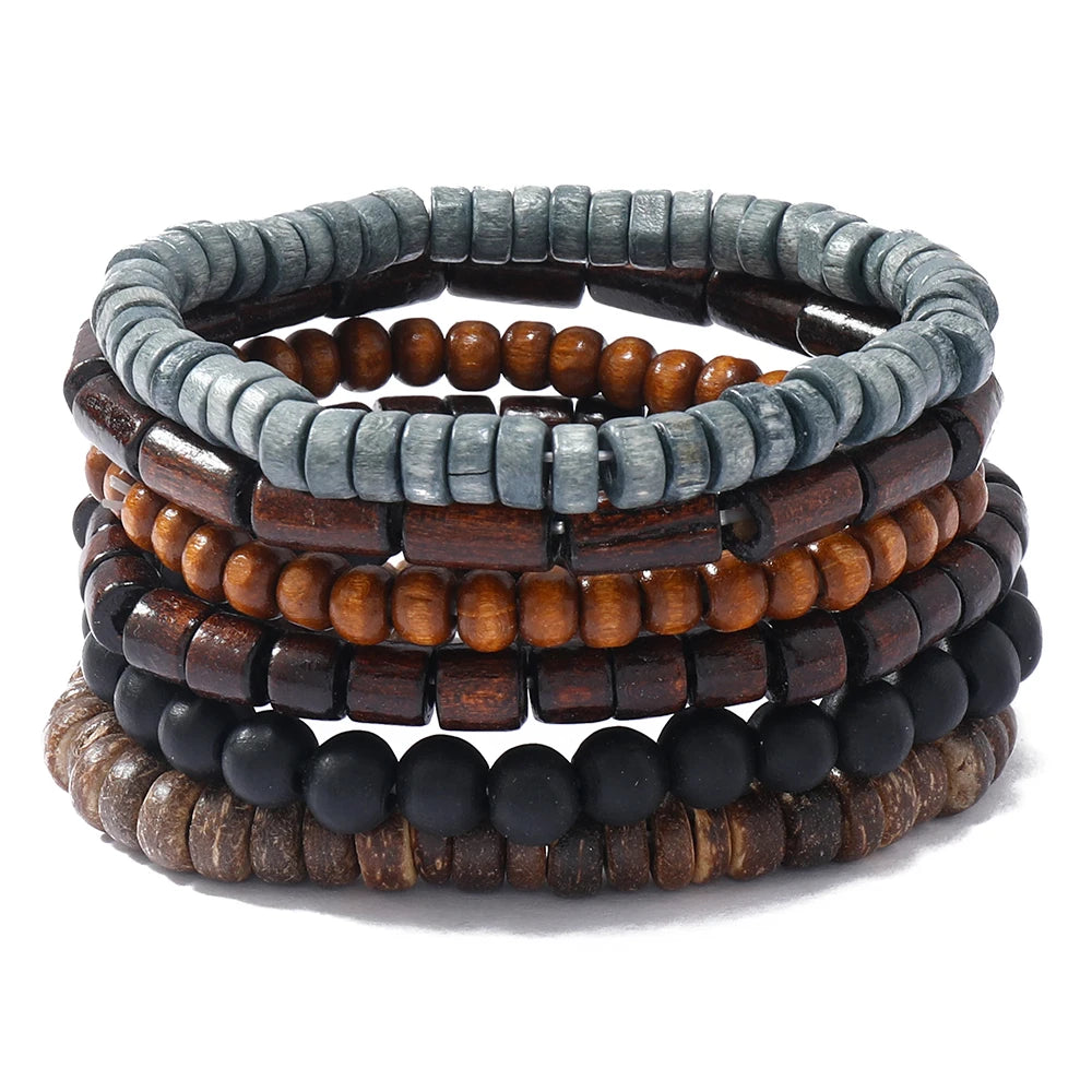 6pcs Handmade Natural Wood Bead Bracelets Sample Jewelry Elastic Healing Wood Bead Bracelet for Women Men