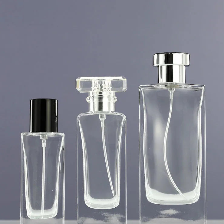 Custom Printing Beautiful square Perfume Spray Bottles 50ml clear Glass Bottles