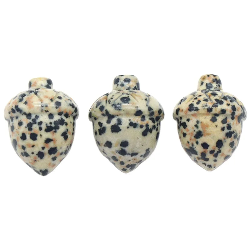 HZ Natural Stone Hazelnut Ornaments Dalmation Jasper Pine Nuts Carved Home Decoration Crystal Crafts for Christmas