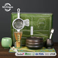 Kingze Personalized Matcha Tool Box Japanese Tea Ceremony 9 PCS Bamboo Whisk Stainless Steel Sifter Chashaku Matcha Starter Set