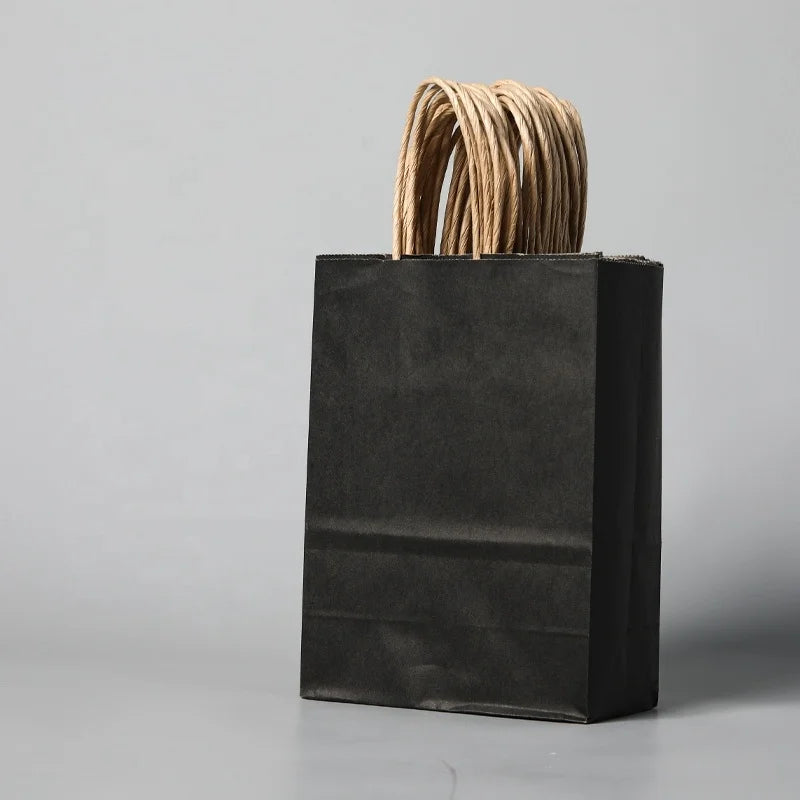 Custom Eco-Friendly Kraft Paper Bag for Food Delivery Flat Handle Restaurant Takeout Lamination Digital Printing Brown Handle