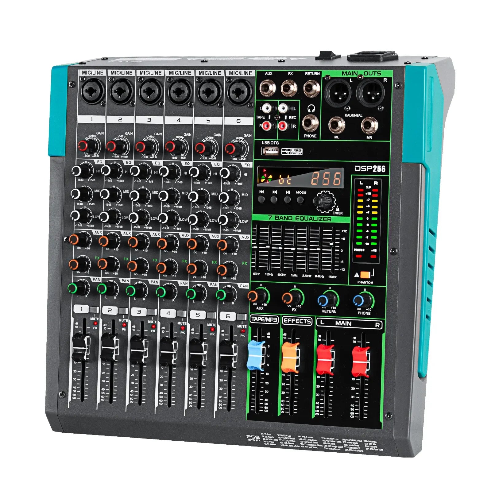 Biner PA6 Professional USB Connection 6 Channels Audio Interface Mixer Console for DJ Stage