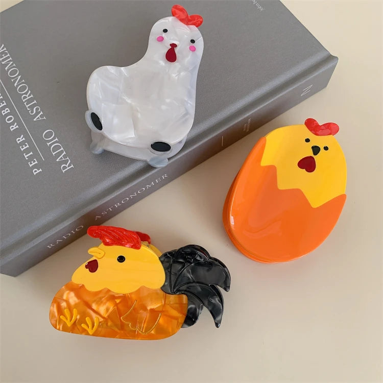 Japanese Korean Cartoon Animal Large Acetate Hair Claw Clip Cute Chicken Jaw Clip for Women New Arrival Hair Accessories