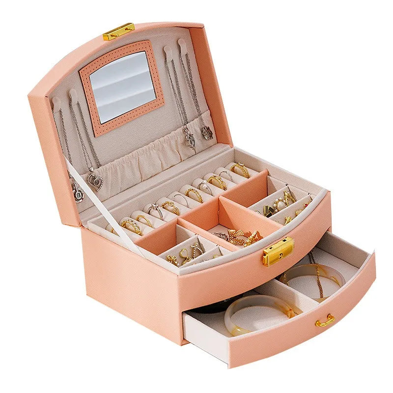 Popular Travel Portable PU Leather Jewelry Storage Box Suitcase with Mirror for On-the-Go Jewelry Organization