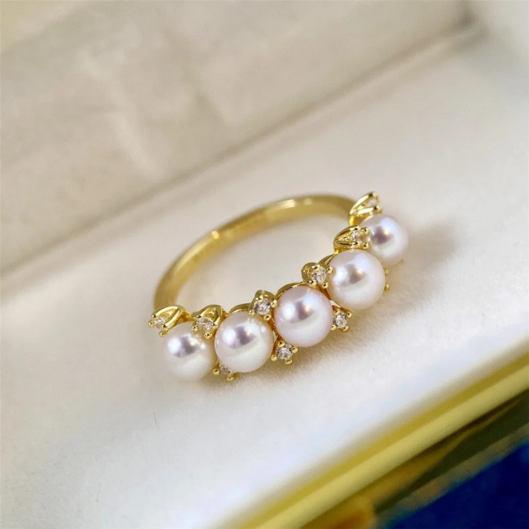 Aimgal Wholesale Fine Jewelry S925 Sterling Silver & 18K Gold 4-5mm Natural Freshwater Pearls Stackable Ring