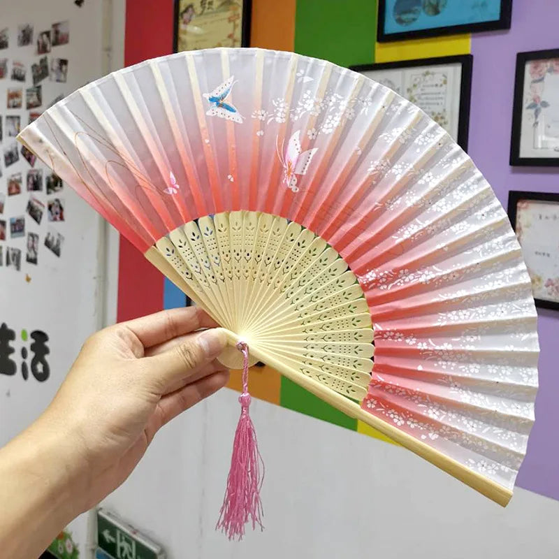 Custom Logo Bamboo Wood Hand Fan Large Folding Wooden Fans Wedding Antique-Painted Angel Sports Model Pattern Home Decoration