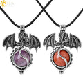 CSJA Wholesale Men Retro Necklaces 16mm Natural Stone Amethyst Rose Quartz Crystal Dragon Ball Necklace Pendant H068
