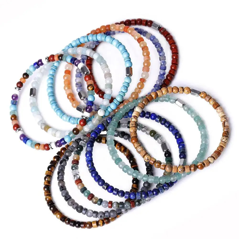 Handmade 4mm Natural Stone Beads Bracelet Healing Energy Stones Elastic Fashion Beaded Bracelet Wholesale