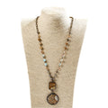 New Women Ethnic Jewelry 8mm Natural Stone Crystal Glass Rosary Chain Necklace Stone Square Cross Pendant Necklace