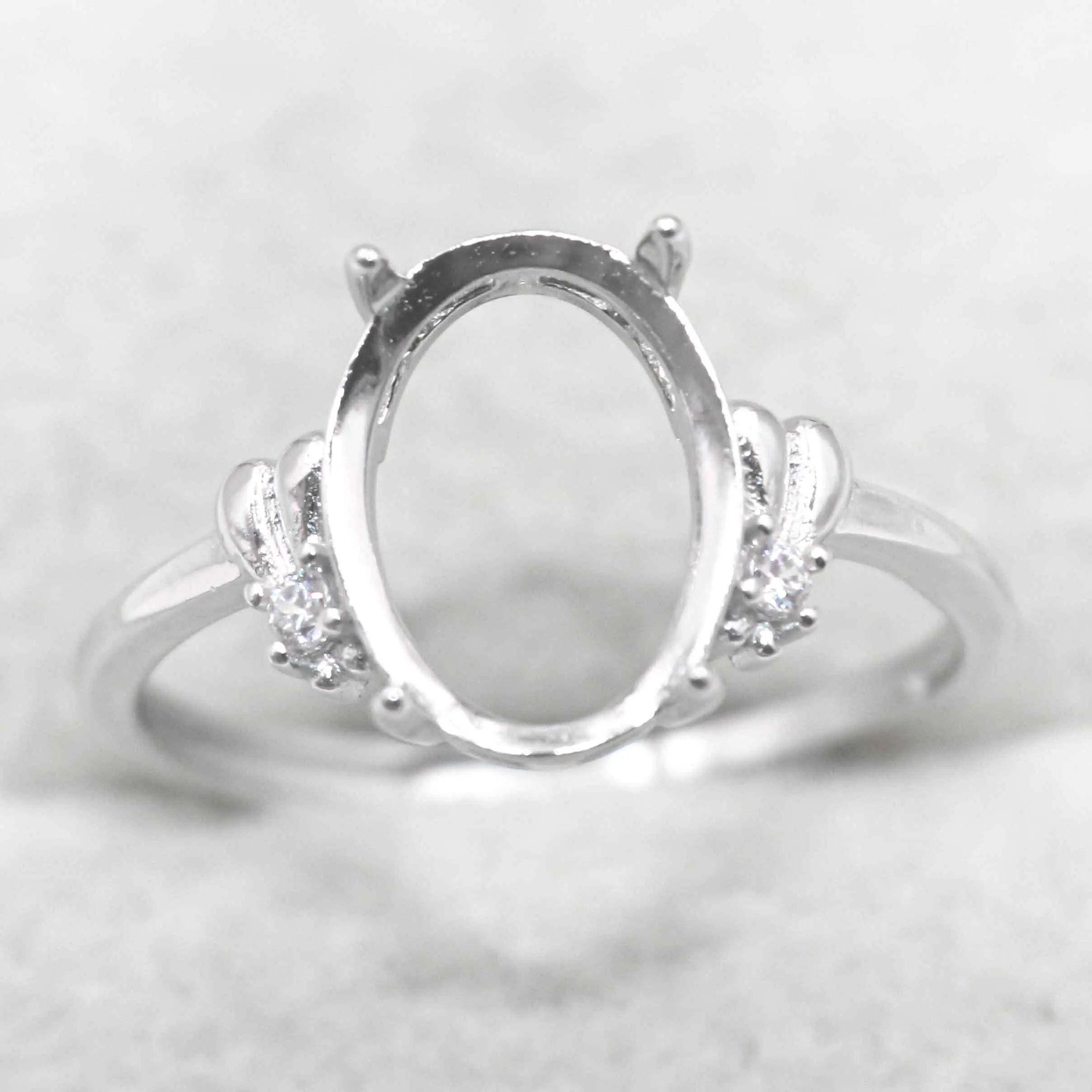 Sterling Silver 8*11mm Semi Mount Ring Empty Frame Blank Support Setting S925 Base Holder Without Center Stone for DIY Inlay