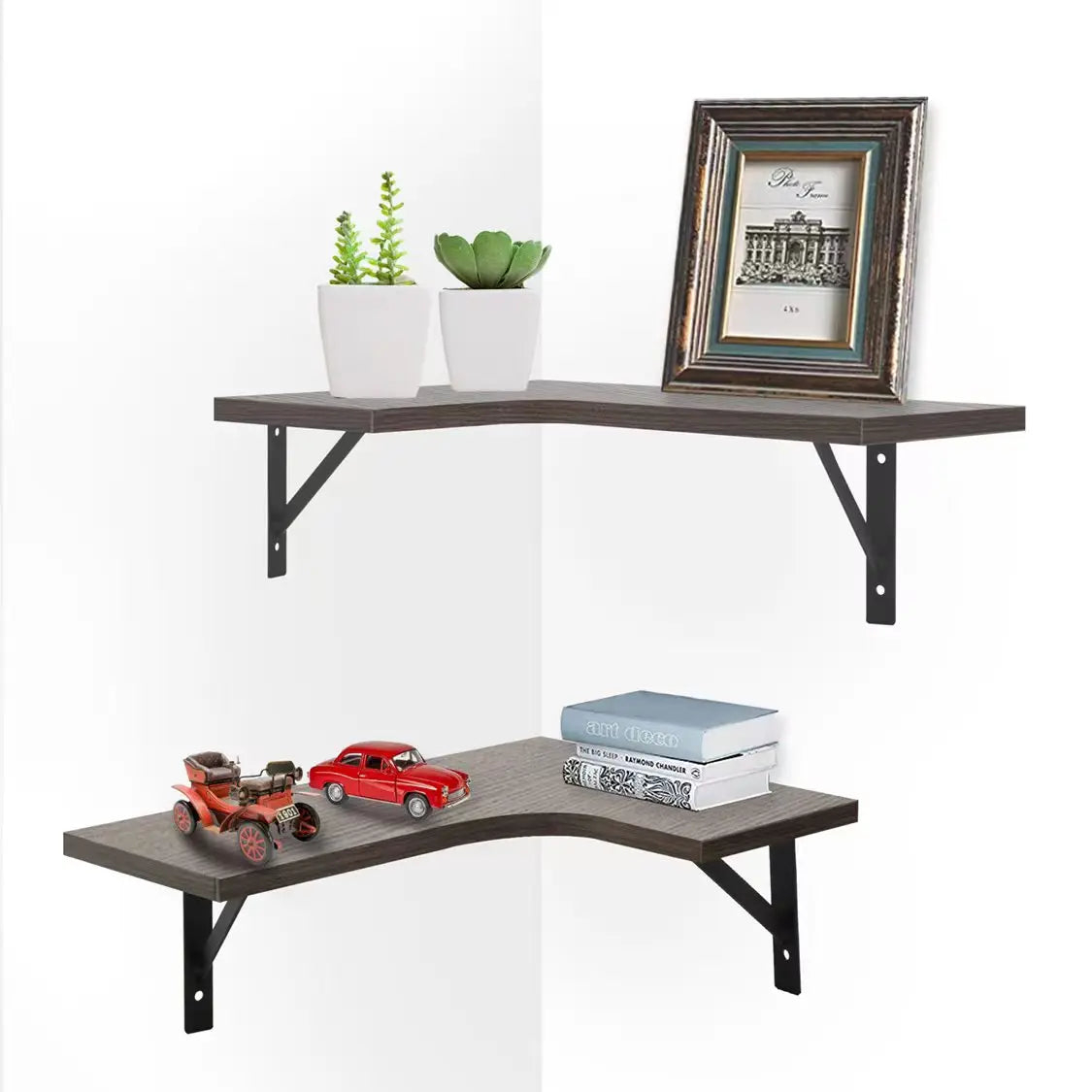 Top Sale Black Corner Floating Wooden Shelves Set of Wall-Mounted Storage Holders & Racks for Display