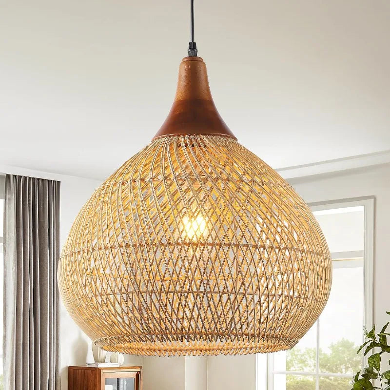 Rattan Pendant Light Rattan Chandelier Hand-Woven Boho Pendant Light Fixtures for Dining Room Kitchen Island Living Room