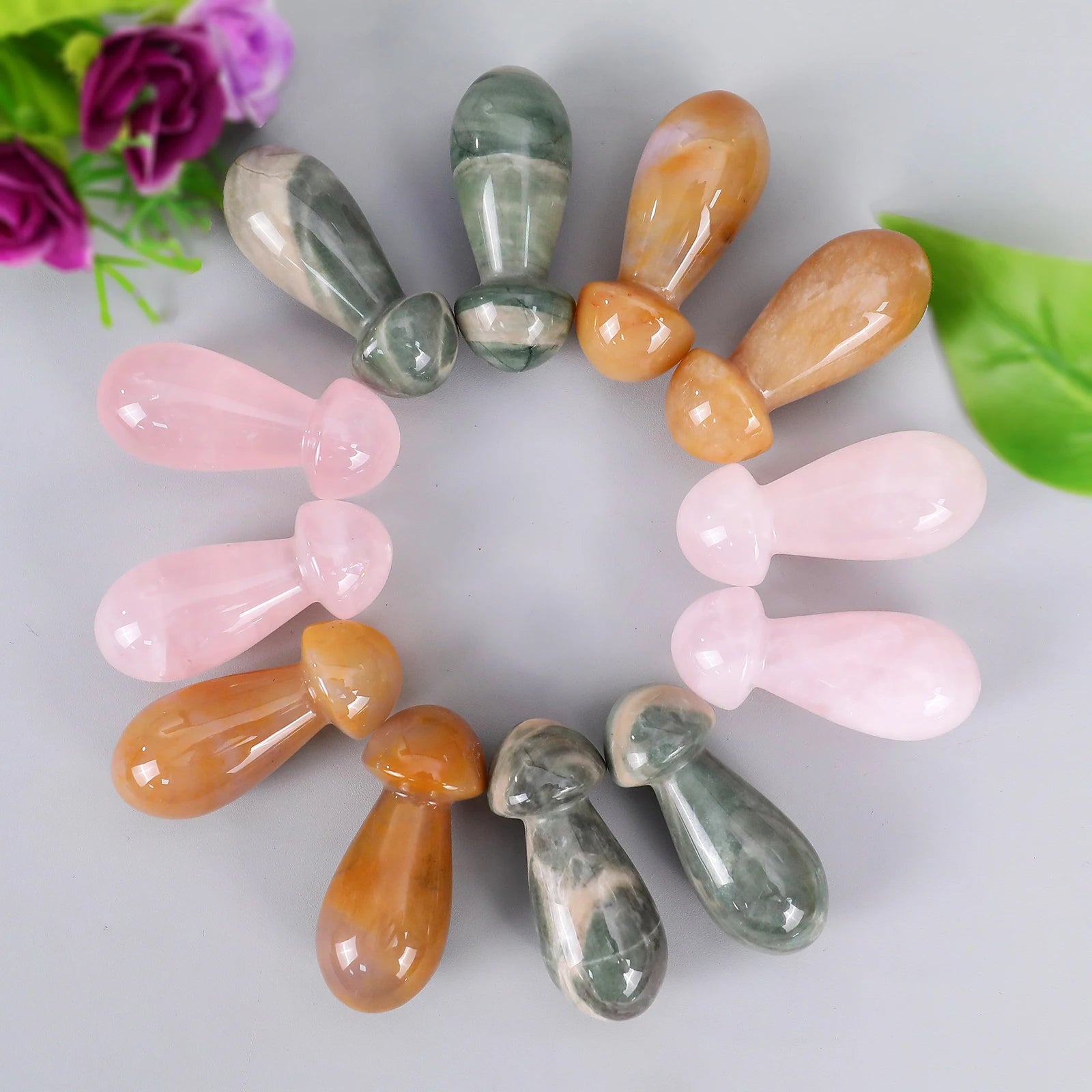 Wholesale Traditional Religious Rose Quartz Mushroom Wand Massage Eye Facial Tool Natural Crystal Stick Beauty Gemstone
