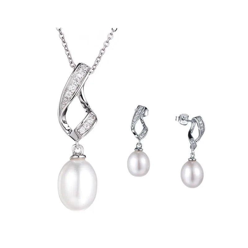 Wholesale Wedding Bridal Jewelry 925 Silver Cubic Zirconia Pearl Earring Necklaces Indian Traditional Wedding Jewelry Set Bridal