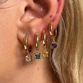 High End PVD 18K Gold Plated White Pink Blue Square Zirconia Pendant Huggie Earrings Stainless Steel Jewelry Wholesale MegaBDM