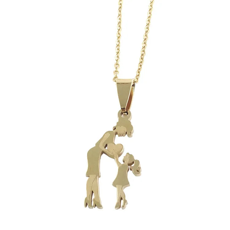 SC Trend Creative 18K Gold Plated Necklace Stainless Steel Necklace Mother's Day Gift Mom Daughter Pendant Necklace
