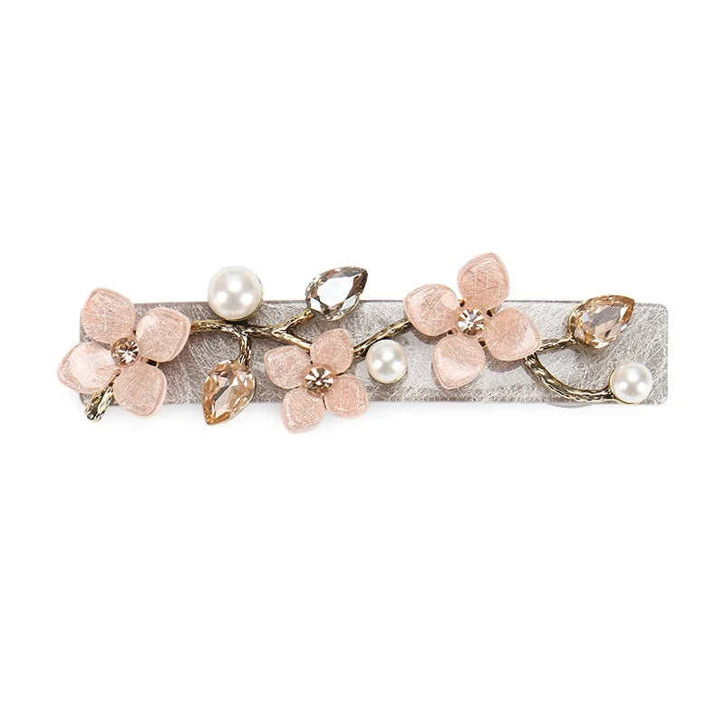 French Style Fashion Colorful Hair Clips Classy Flower Acetate Hair Barrettes Petal Shape Crystals Pearl Hair Clips