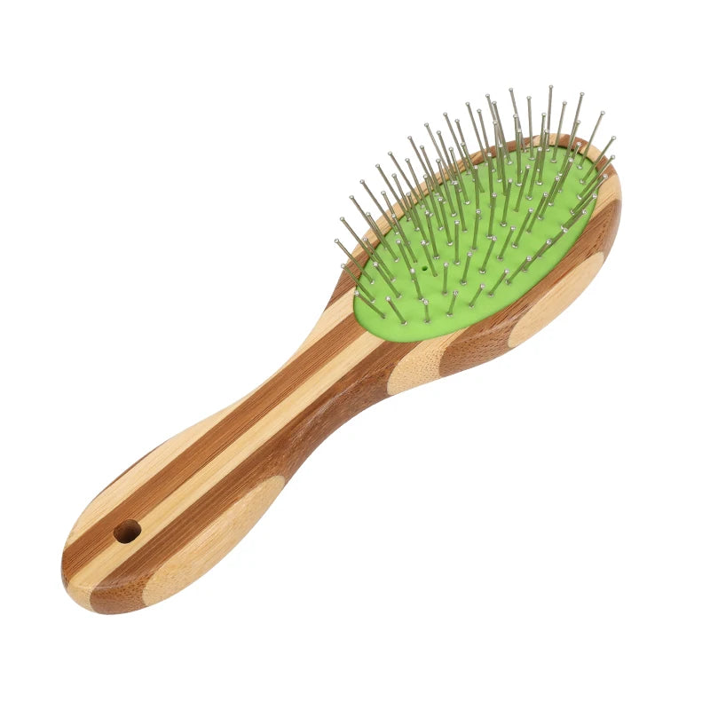 Dog Detangling Thinning and DeShedding Comb Cat Easy to Hold Ergonomic Bamboo Handle Pet Pin Brush