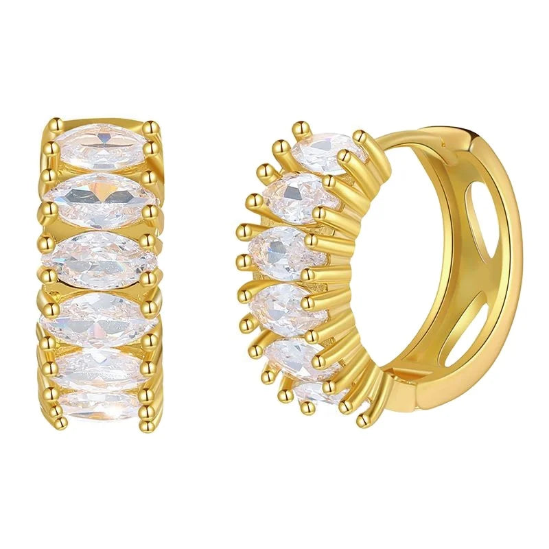 New Arrival 18k Gold Plated baguette Huggie baguette Women Hoop Earrings with Zircons for Wholesale Jewelry