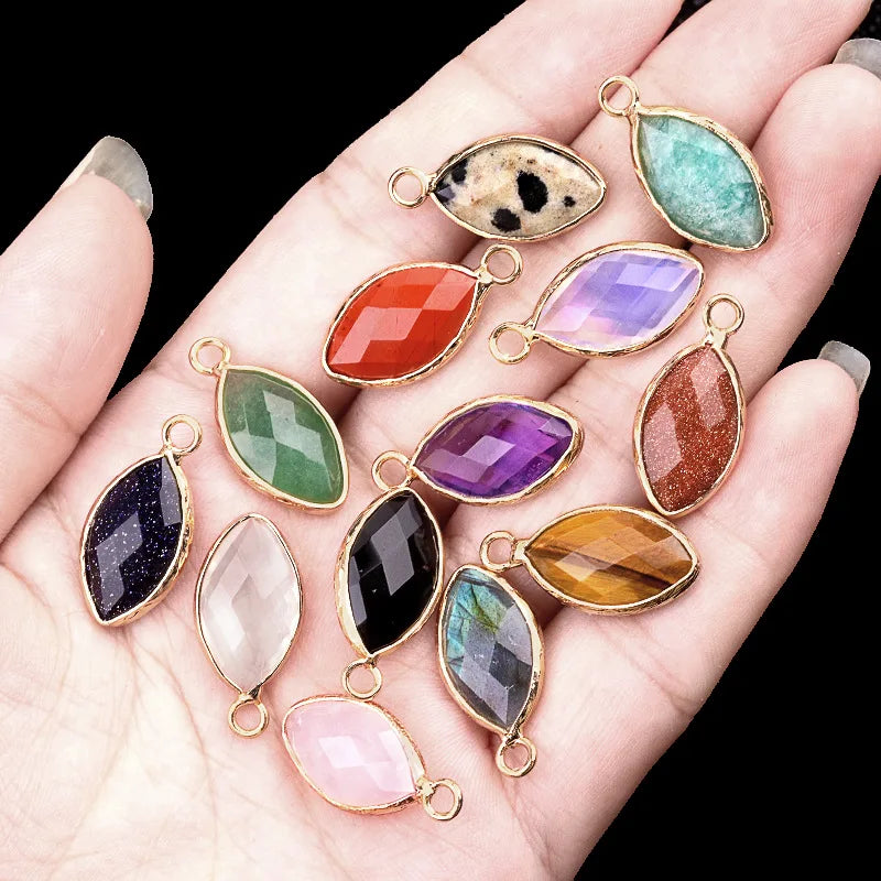 Healing Amethyst Agate Horse Eye Copper Pendant DIY Jewelry Accessories Crystal Stone Charm Pendant for Necklace Earring Making
