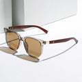 Classic Retro Square Sunglasses for Men and Women UV400 Optical Lenses Woodgrain Frame PC Material for Sun Protection