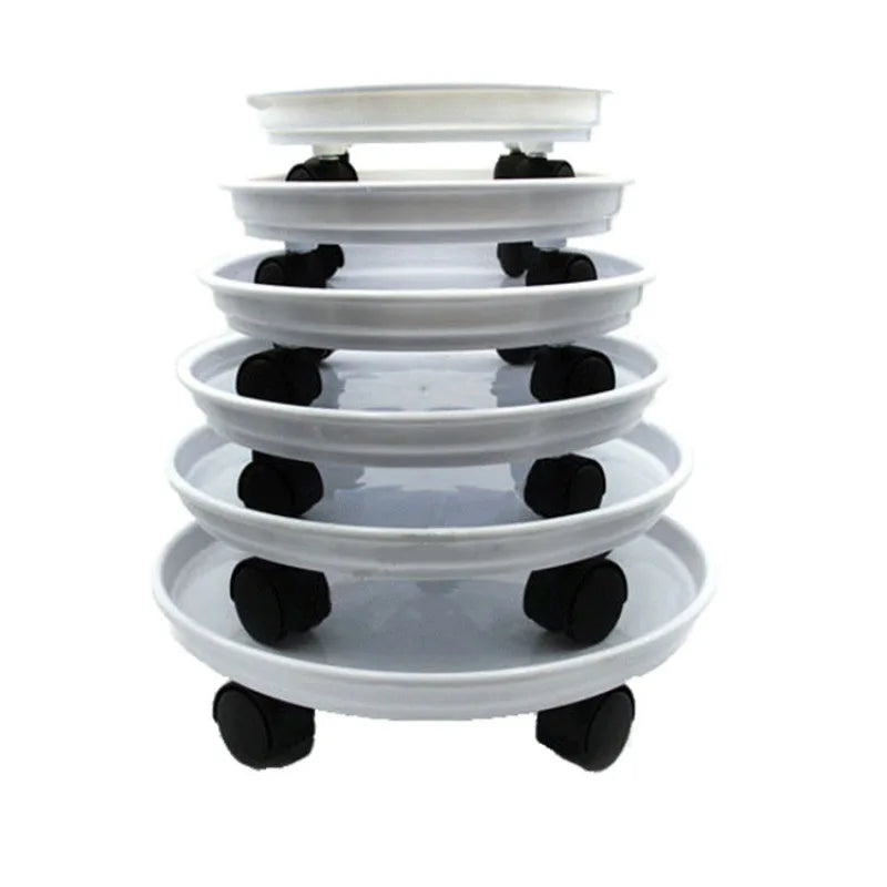 Plastic Flower Pot Holder Movable Flowerpot Tray with Universal Wheel Water Pan Thickening