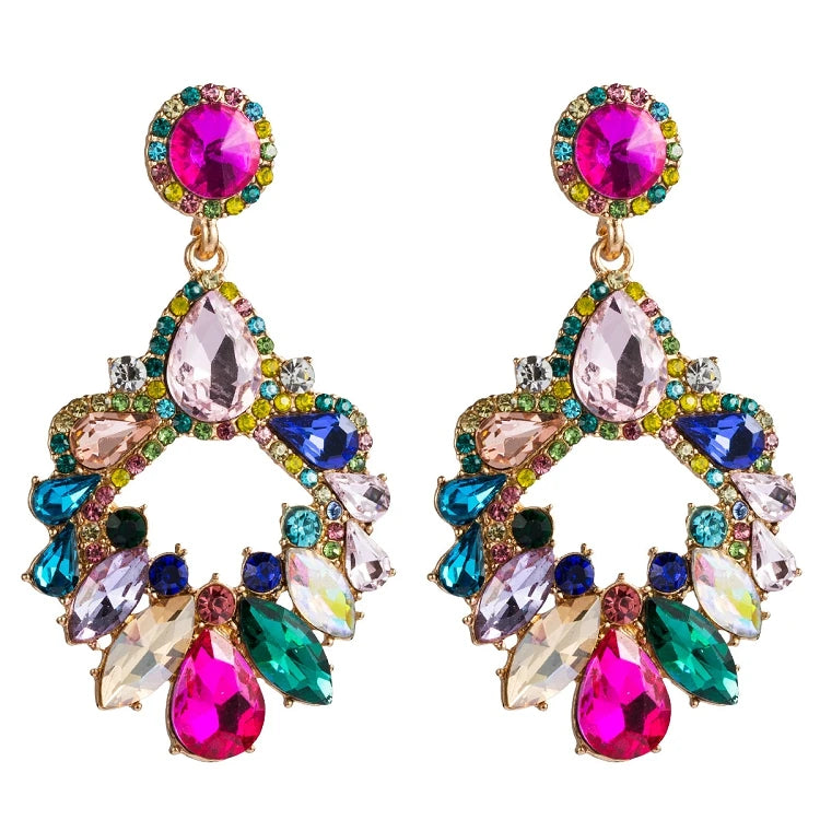 G236 Fashion Jewelry Boho Vintage Rhinestone Glass Drill Dangle Earrings Luxury Jeweled Pendant Earrings for Women